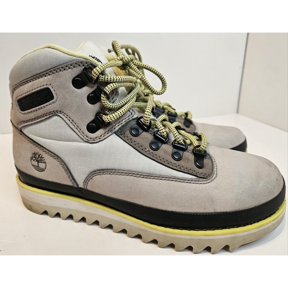 Timberland Euro Hiker Style Boot Grip Vibram Sole Grey Yellow Mens sz 8.5 A2HDW